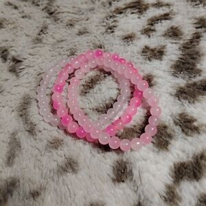 Handmade three piece cute colorful light pink and pink bracelet set